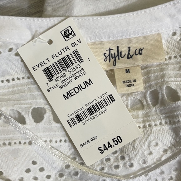 Style & Co White Eyelet Flutter Sleeve Tunic Top M - Picture 6 of 6